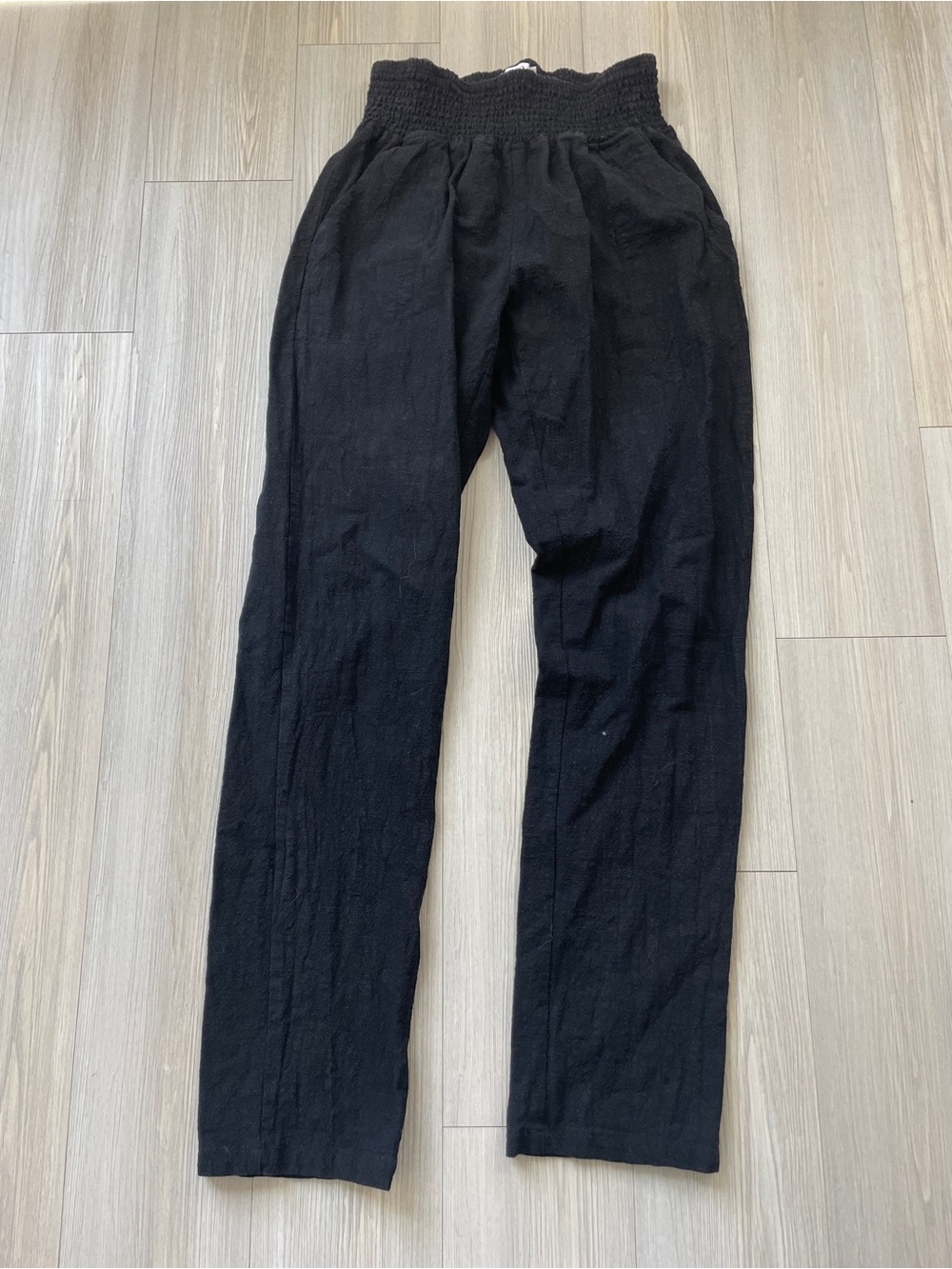 Emme Black Linen Wide Leg Pants with Elastic Waist
